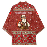 Albania Christmas Kimono with Red Geometric Design, Golden Double-Headed Eagle, and Santa Motif - Wonder Print Shop