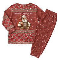 Albania Christmas Pajama Set with Red Geometric Design, Golden Double-Headed Eagle, and Santa Motif - Wonder Print Shop