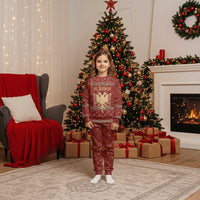 Albania Christmas Pajama Set with Red Geometric Design, Golden Double-Headed Eagle, and Santa Motif - Wonder Print Shop