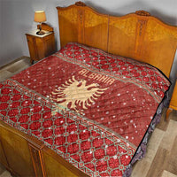 Albania Christmas Quilt with Red Geometric Design, Golden Double-Headed Eagle, and Santa Motif - Wonder Print Shop