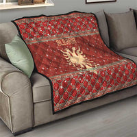 Albania Christmas Quilt with Red Geometric Design, Golden Double-Headed Eagle, and Santa Motif - Wonder Print Shop