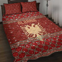 Albania Christmas Quilt Bed Set with Red Geometric Design, Golden Double-Headed Eagle, and Santa Motif - Wonder Print Shop