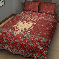 Albania Christmas Quilt Bed Set with Red Geometric Design, Golden Double-Headed Eagle, and Santa Motif - Wonder Print Shop