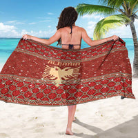 Albania Christmas Sarong with Red Geometric Design, Golden Double-Headed Eagle, and Santa Motif - Wonder Print Shop