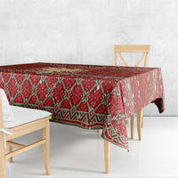 Albania Christmas Tablecloth with Red Geometric Design, Golden Double-Headed Eagle, and Santa Motif - Wonder Print Shop
