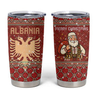 Albania Christmas Tumbler Cup with Red Geometric Design, Golden Double-Headed Eagle, and Santa Motif - Wonder Print Shop
