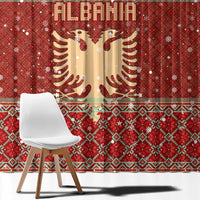 Albania Christmas Window Curtain with Red Geometric Design, Golden Double-Headed Eagle, and Santa Motif - Wonder Print Shop