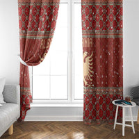 Albania Christmas Window Curtain with Red Geometric Design, Golden Double-Headed Eagle, and Santa Motif - Wonder Print Shop