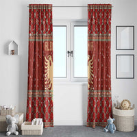 Albania Christmas Window Curtain with Red Geometric Design, Golden Double-Headed Eagle, and Santa Motif - Wonder Print Shop