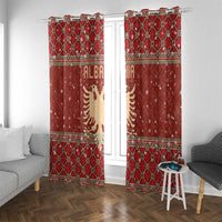 Albania Christmas Window Curtain with Red Geometric Design, Golden Double-Headed Eagle, and Santa Motif - Wonder Print Shop