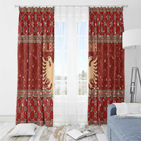 Albania Christmas Window Curtain with Red Geometric Design, Golden Double-Headed Eagle, and Santa Motif - Wonder Print Shop