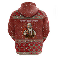 Albania Christmas Zip Hoodie with Red Geometric Design, Golden Double-Headed Eagle, and Santa Motif - Wonder Print Shop