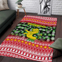 Philippines Christmas Area Rug with Red-Green Plaid Design, Yellow Lion, and National Coat of Arms Motif - Wonder Print Shop