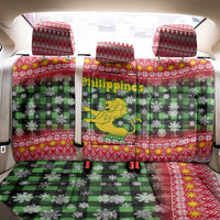 Philippines Christmas Back Car Seat Cover with Red-Green Plaid Design, Yellow Lion, and National Coat of Arms Motif - Wonder Print Shop