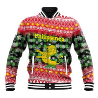 Philippines Christmas Baseball Jacket with Red-Green Plaid Design, Yellow Lion, and National Coat of Arms Motif - Wonder Print Shop