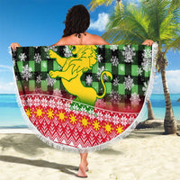 Philippines Christmas Beach Blanket with Red-Green Plaid Design, Yellow Lion, and National Coat of Arms Motif - Wonder Print Shop