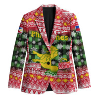 Philippines Christmas Blazer with Red-Green Plaid Design, Yellow Lion, and National Coat of Arms Motif - Wonder Print Shop