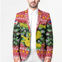 Philippines Christmas Blazer with Red-Green Plaid Design, Yellow Lion, and National Coat of Arms Motif - Wonder Print Shop