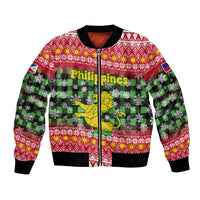 Philippines Christmas Bomber Jacket with Red-Green Plaid Design, Yellow Lion, and National Coat of Arms Motif - Wonder Print Shop