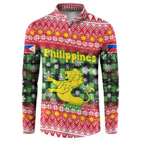 Philippines Christmas Button Sweatshirt with Red-Green Plaid Design, Yellow Lion, and National Coat of Arms Motif - Wonder Print Shop
