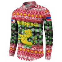 Philippines Christmas Button Sweatshirt with Red-Green Plaid Design, Yellow Lion, and National Coat of Arms Motif - Wonder Print Shop