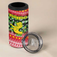 Philippines Christmas 4 in 1 Can Cooler Tumbler with Red-Green Plaid Design, Yellow Lion, and National Coat of Arms Motif - Wonder Print Shop