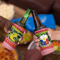 Philippines Christmas 4 in 1 Can Cooler Tumbler with Red-Green Plaid Design, Yellow Lion, and National Coat of Arms Motif - Wonder Print Shop