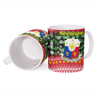 Philippines Christmas Ceramic Mug with Red-Green Plaid Design, Yellow Lion, and National Coat of Arms Motif - Wonder Print Shop