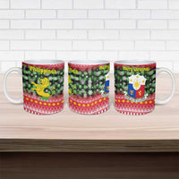 Philippines Christmas Ceramic Mug with Red-Green Plaid Design, Yellow Lion, and National Coat of Arms Motif - Wonder Print Shop