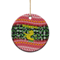 Philippines Christmas Ceramic Ornament with Red-Green Plaid Design, Yellow Lion, and National Coat of Arms Motif - Wonder Print Shop