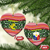 Philippines Christmas Ceramic Ornament with Red-Green Plaid Design, Yellow Lion, and National Coat of Arms Motif - Wonder Print Shop