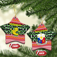 Philippines Christmas Ceramic Ornament with Red-Green Plaid Design, Yellow Lion, and National Coat of Arms Motif - Wonder Print Shop
