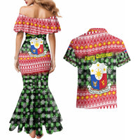 Philippines Christmas Couples Matching Mermaid Dress and Hawaiian Shirt with Red-Green Plaid Design, Yellow Lion, and National Coat of Arms Motif - Wonder Print Shop
