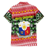 Philippines Christmas Family Matching Off The Shoulder Long Sleeve Dress and Hawaiian Shirt with Red-Green Plaid Design, Yellow Lion, and National Coat of Arms Motif - Wonder Print Shop