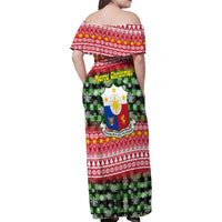 Philippines Christmas Family Matching Off Shoulder Maxi Dress and Hawaiian Shirt with Red-Green Plaid Design, Yellow Lion, and National Coat of Arms Motif - Wonder Print Shop