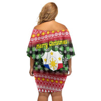 Philippines Christmas Family Matching Off Shoulder Short Dress and Hawaiian Shirt with Red-Green Plaid Design, Yellow Lion, and National Coat of Arms Motif - Wonder Print Shop