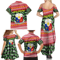 Philippines Christmas Family Matching Summer Maxi Dress and Hawaiian Shirt with Red-Green Plaid Design, Yellow Lion, and National Coat of Arms Motif - Wonder Print Shop