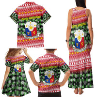 Philippines Christmas Family Matching Tank Maxi Dress and Hawaiian Shirt with Red-Green Plaid Design, Yellow Lion, and National Coat of Arms Motif - Wonder Print Shop