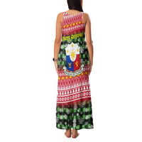 Philippines Christmas Family Matching Tank Maxi Dress and Hawaiian Shirt with Red-Green Plaid Design, Yellow Lion, and National Coat of Arms Motif - Wonder Print Shop