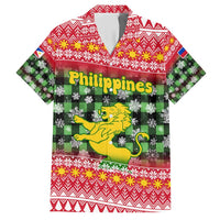 Philippines Christmas Hawaiian Shirt with Red-Green Plaid Design, Yellow Lion, and National Coat of Arms Motif - Wonder Print Shop