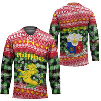 Philippines Christmas Hockey Jersey with Red-Green Plaid Design, Yellow Lion, and National Coat of Arms Motif - Wonder Print Shop