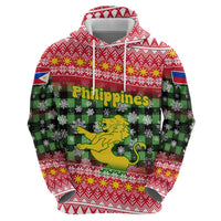 Philippines Christmas Hoodie with Red-Green Plaid Design, Yellow Lion, and National Coat of Arms Motif - Wonder Print Shop
