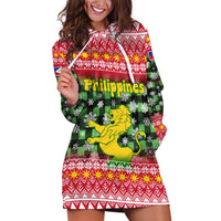 Philippines Christmas Hoodie Dress with Red-Green Plaid Design, Yellow Lion, and National Coat of Arms Motif - Wonder Print Shop