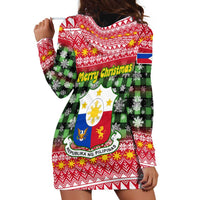 Philippines Christmas Hoodie Dress with Red-Green Plaid Design, Yellow Lion, and National Coat of Arms Motif - Wonder Print Shop