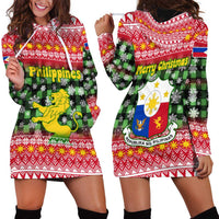 Philippines Christmas Hoodie Dress with Red-Green Plaid Design, Yellow Lion, and National Coat of Arms Motif - Wonder Print Shop