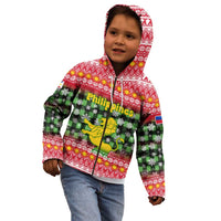 Philippines Christmas Kid Hoodie with Red-Green Plaid Design, Yellow Lion, and National Coat of Arms Motif - Wonder Print Shop