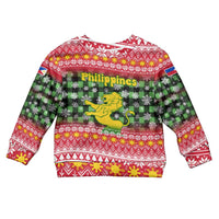 Philippines Christmas Kid Ugly Christmas Sweater with Red-Green Plaid Design, Yellow Lion, and National Coat of Arms Motif - Wonder Print Shop