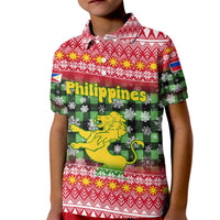Philippines Christmas Kid Polo Shirt with Red-Green Plaid Design, Yellow Lion, and National Coat of Arms Motif - Wonder Print Shop