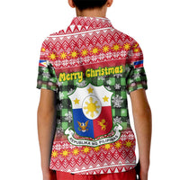 Philippines Christmas Kid Polo Shirt with Red-Green Plaid Design, Yellow Lion, and National Coat of Arms Motif - Wonder Print Shop