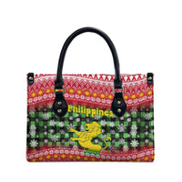 Philippines Christmas Leather Bag with Red-Green Plaid Design, Yellow Lion, and National Coat of Arms Motif - Wonder Print Shop
